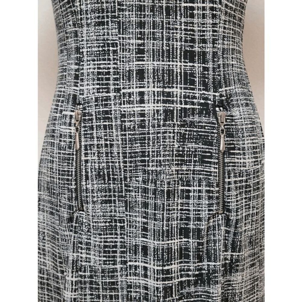 SHARAGANO Black and White Grid Print Zipper Decor Shift Office Dress SIZE 4 - Picture 9 of 12